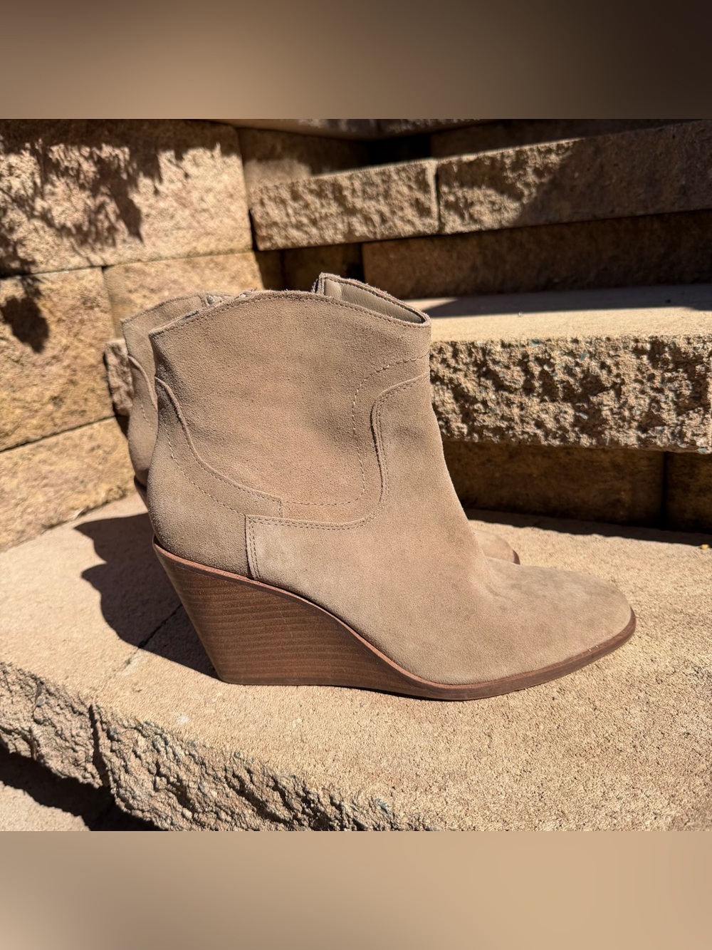 Lucky Brand Tan Suede Wedge Ankle Boots